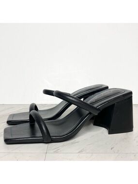 New! Free People Parker Double Strap Square Toe Black Leather Heeled Sandal 41